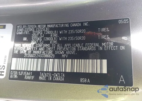 2025 Lexus Nx 350 Premium z USA, uszkodzony, nr VIN 2T2GGCEZ4SC086629